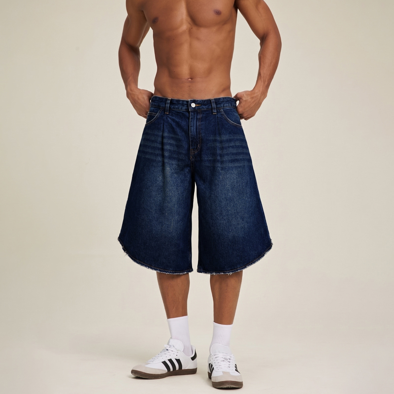 Five Men New American-Style Deconstructed Side-Slit Jeans Men's Pants with Irregular Wide-Leg Denim Shorts