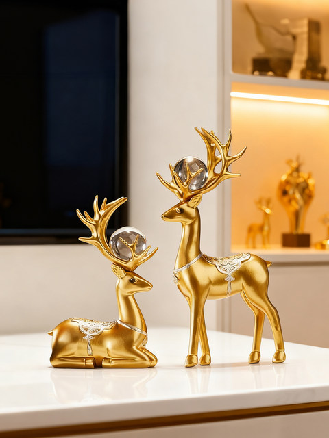 A Deer Brings Wealth Wine Cabinet Decoration Ornament for Living Room 2026 New Model Light Luxury High-End Entrance Hall New Chinese Style Housewarming New Home