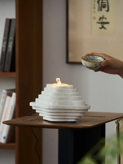 Zen-Inspired Mountain Living, New Chinese-Style Terraced Water Feature, Circulating Water, Living Room, Study, High-End, Niche, Office, Light Luxury