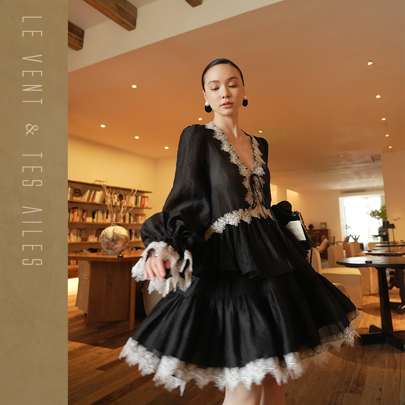 Le Vent&Tes Ailes ·Night Whisper· French-Style Luxurious Rayon Heavy Embroidery Lace Dress Set for Autumn Le Vent&Tes Ailes ·Night Whisper· French-Style Luxurious Rayon Heavy Embroidery Lace Dress Set for Autumn