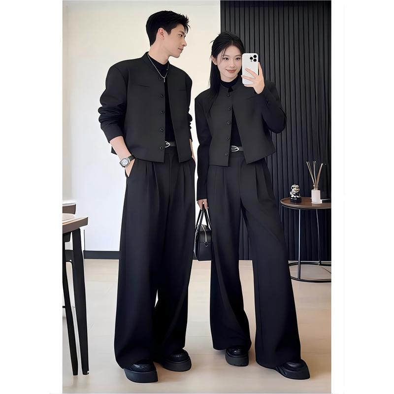 Black High-End Short Suit Set for Men, Spring Cleanfit Casual, Cool and Handsome Style, Complete Outfit