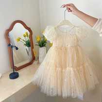 Girls princess dress summer dress 2023 new style childrens sequin star mesh tutu skirt girl dress jumpsuit