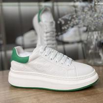 Mens shoes genuine leather white shoes new trendy popular thick-soled casual shoes summer breathable mens height-increasing shoes