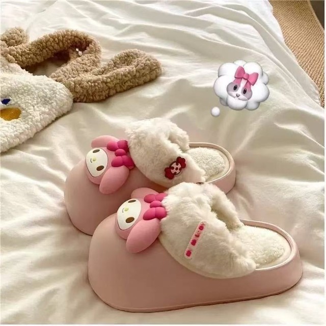 Sanrio Slippers for Kidsren and Girls, New Winter Style, Waterproof, Non-Slip, Warm, Cartoon Princess Kuromi Home Baby Cotton Shoes