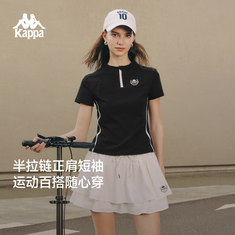 Kappa Back-To-Back Sports Top Short-Sleeved Women's Summer Tennis T-Shirt New Black Badminton Fitness Wear Kappa Back-To-Back Sports Top Short-Sleeved Women's Summer Tennis T-Shirt New Black Badminton Fitness Wear
