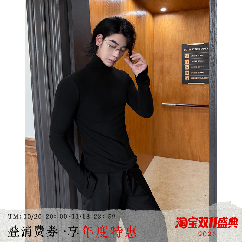 Balitone "Neva Riverside" Black Thermal Turtleneck Base Layer Shirt for Autumn and Winter, Warm and Skin-Friendly Long-Sleeve Inner Wear for Men