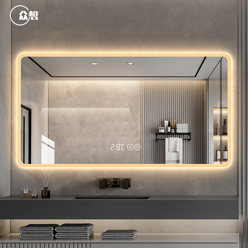 Crowdwant Makeup Room Smart Bathroom Mirror LED Mirror Hanging Wall With Light Anti-Fog Mirror Touch Screen Bathroom Toilet Mirror