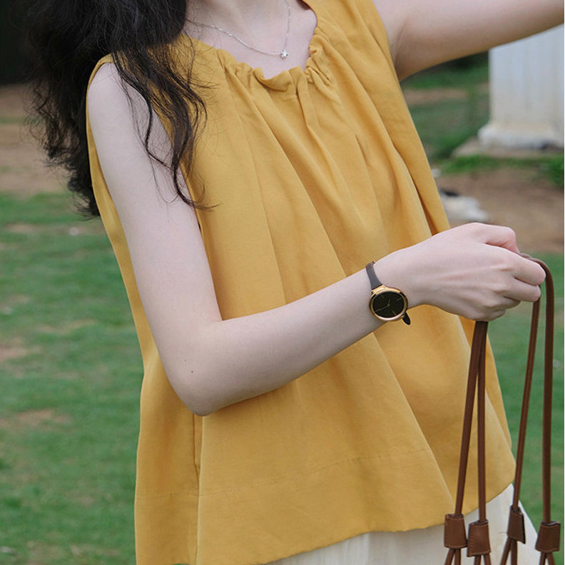 Mango Yellow Sleeveless Tank Top Blouse for Women, Summer Loose Versatile Slimming Babydoll Shirt, Stylish and Age-Reducing Top Mango Yellow Sleeveless Tank Top Blouse for Women, Summer Loose Versatile Slimming Babydoll Shirt, Stylish and Age-Reducing Top
