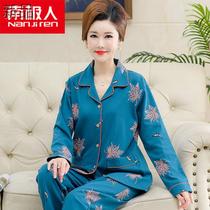 New fat mom middle-aged women spring and autumn pajamas long-sleeved plus size pure cotton middle-aged and elderly pure cotton winter long-sleeved