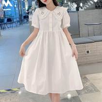 Fat girl skirt summer dress middle school student large size loose slim pure cotton fat childrens clothing big childrens girl dress