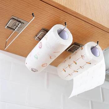 Kitchen and Bathroom Paper Towel Roll Stainless Steel Punch-Free Wall-Mounted Lazy Rag Hand Towel Holder Storage Rack