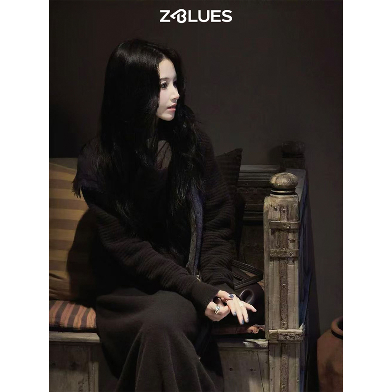 Z.Blues【Calm and Understated Base Color】Handmade Workshop Consinee 100% Cashmere Cardigan and Skirt Set