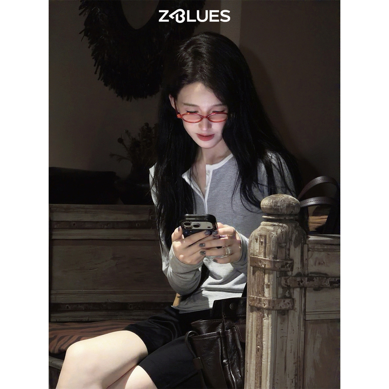 Z.Blues【The Boundary of Light Reflection】Lyocell and Silk Blend Henry Collar Striped Knit Top