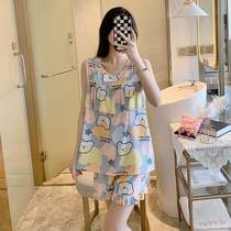 Anti-bump pajamas for women summer ultra-thin pure cotton silk summer vest shorts sleeveless suit home clothes for students