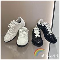 (Deposit) Fashion Big Brand] () Womens Shoes 24A Black and White Oil Waxed Leather Diamond Lace-Up Moral Training Sneakers