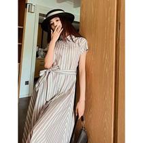 (Deposit) Classic Popular] 24 Summer New Little Bee Embroidered Striped Short Sleeve Dress for Women
