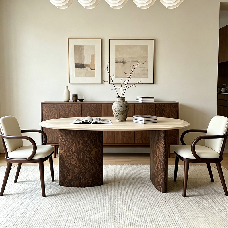 Wabi-Sabi Style Retro Natural Travertine Dining Table Long Table Living Room Home Stone Luxury Stone Marble Oval Dining Table Wabi-Sabi Style Retro Natural Travertine Dining Table Long Table Living Room Home Stone Luxury Stone Marble Oval Dining Table