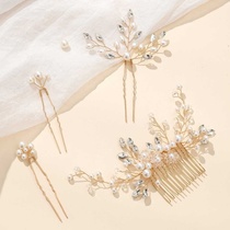 Cross-border bridal headwear set rhinestone pearl hairpin hair comb European and American wedding hair accessories U-shaped pin plate hair comb