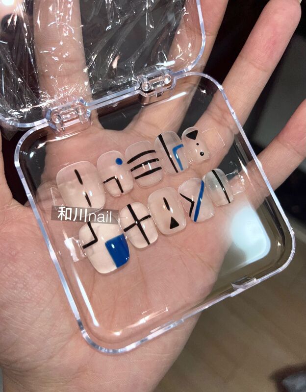 Wu Se-Hun's Same Style Line Art Nail Art, Niche Gender-Neutral Transparent No-Base-Color Unisex Cool and Fashionable Nails