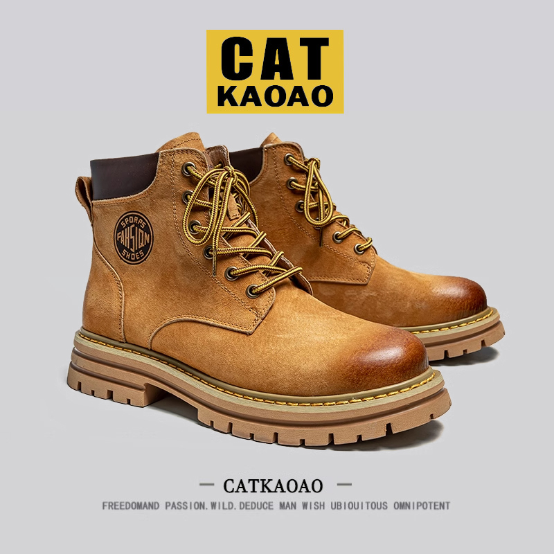 [Американская легкая роскошь] большие желтые ботинки CATkaoao для пар мужчин и женщин, дышащие уличные водонепроницаемые ботинки Martin на толстой подошве увеличенного размера