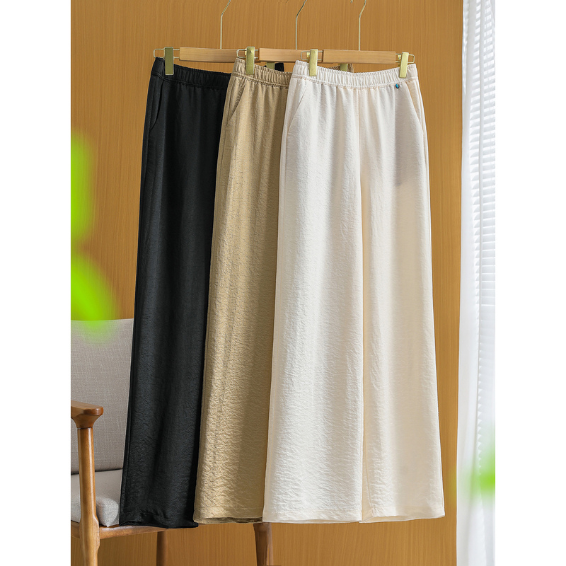 Relaxed Drape ~100% Acetate Elastic Waist Elegant Solid Color Versatile Straight-Leg Women's Casual Pants K00155 Relaxed Drape ~100% Acetate Elastic Waist Elegant Solid Color Versatile Straight-Leg Women's Casual Pants K00155