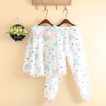 Japanese 100% pure cotton pajamas for women spring and summer thin long-sleeved twill cartoon cute princess home wear set