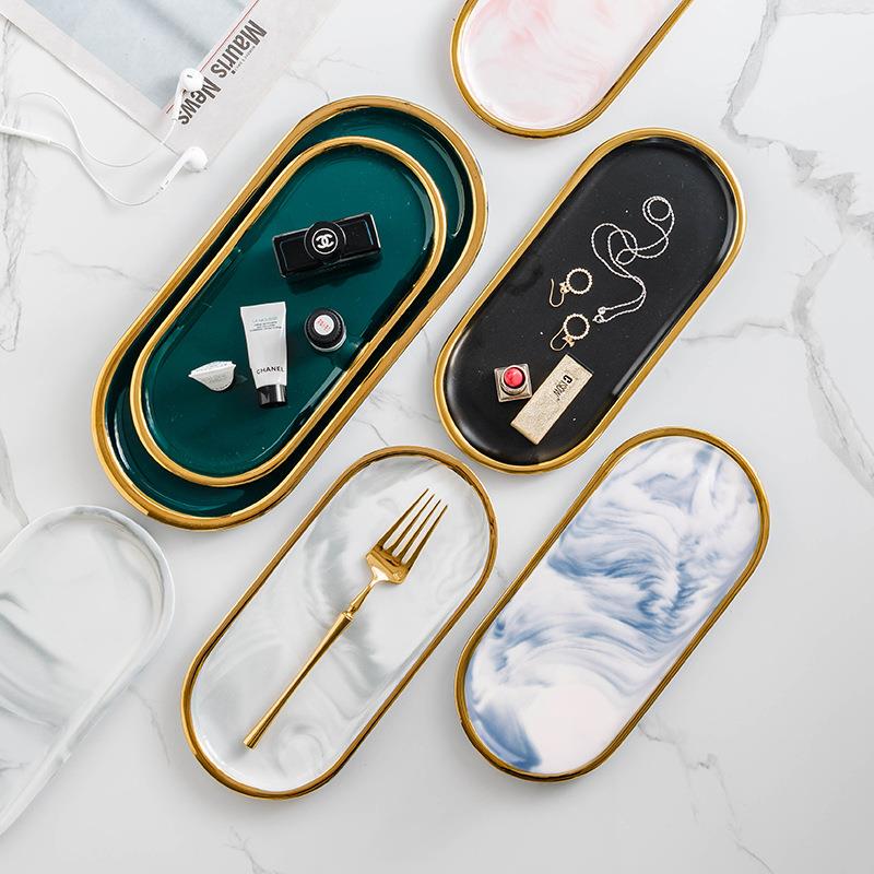 New Style Gold-Edged Marble Black Gold Tray Jewelry Tray Black Gold Luxury Steak Tray Dessert Tray Fruit Tray