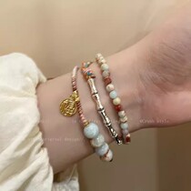 New Chinese style retro beaded bamboo bracelet niche design high-end light luxury braided rope bracelet hand jewelry