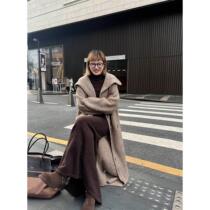 UNITY MODE lazy style turtleneck wool cardigan two-wear sweater womens autumn and winter casual high-end long coat