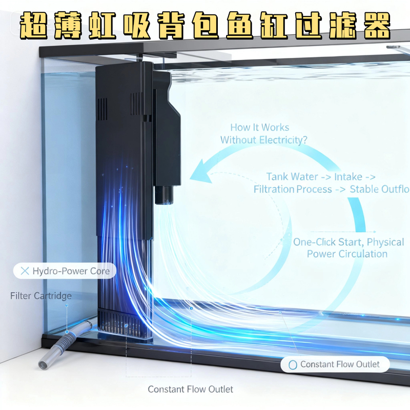 Ultra-Thin Siphon Backpack Filter System for Fish Tank Bottom Filtration, Anti-Overflow Upper and Lower Water Pipes, No Drilling Required Ultra-Thin Siphon Backpack Filter System for Fish Tank Bottom Filtration, Anti-Overflow Upper and Lower Water Pipes, No Drilling Required