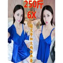 Fat sister plus size plus size all-in-one pajamas for women summer and autumn sexy trendy suspenders with breast pads nightdress and robe two-piece set