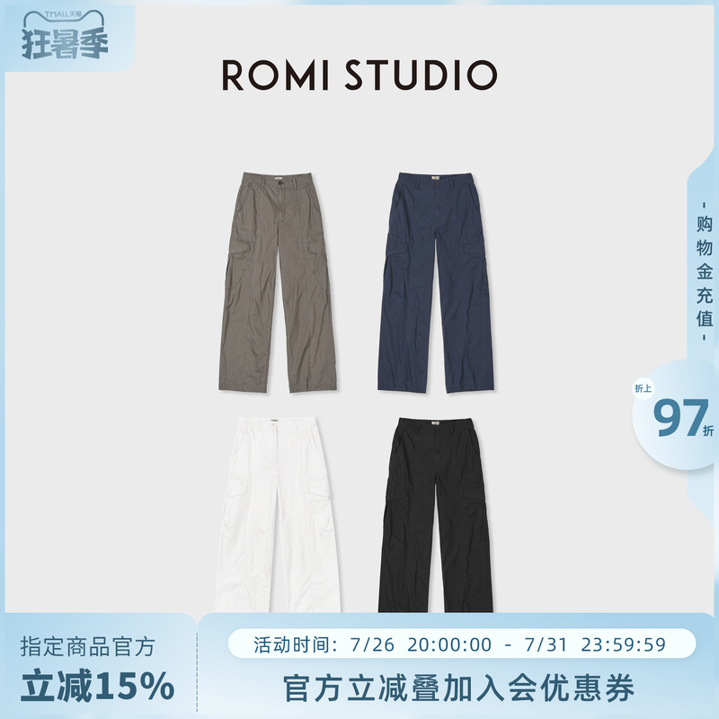 Romi Studio Carbon Brushed Long-Staple Cotton Vintage Ykk Zipper Silhouette Cargo Pants for Women Summer Rwdsxy1582