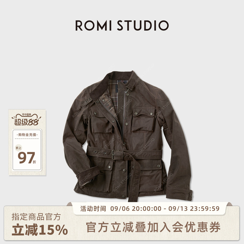 Romi Studio Retro British Style Pure Cotton Distressed Windproof Hunting Jacket for Women Autum Rwcawy4691