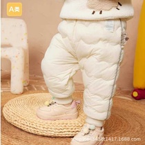Boys winter warm pants high-waisted and belly-protecting childrens and babys down pants thickened girls trousers light white duck down