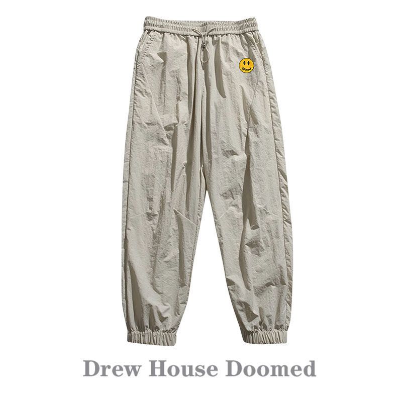 Drew House Doomed Smiley Face Ice Silk Sweatpants Men's Jogger Wide-Leg Cropped Pants