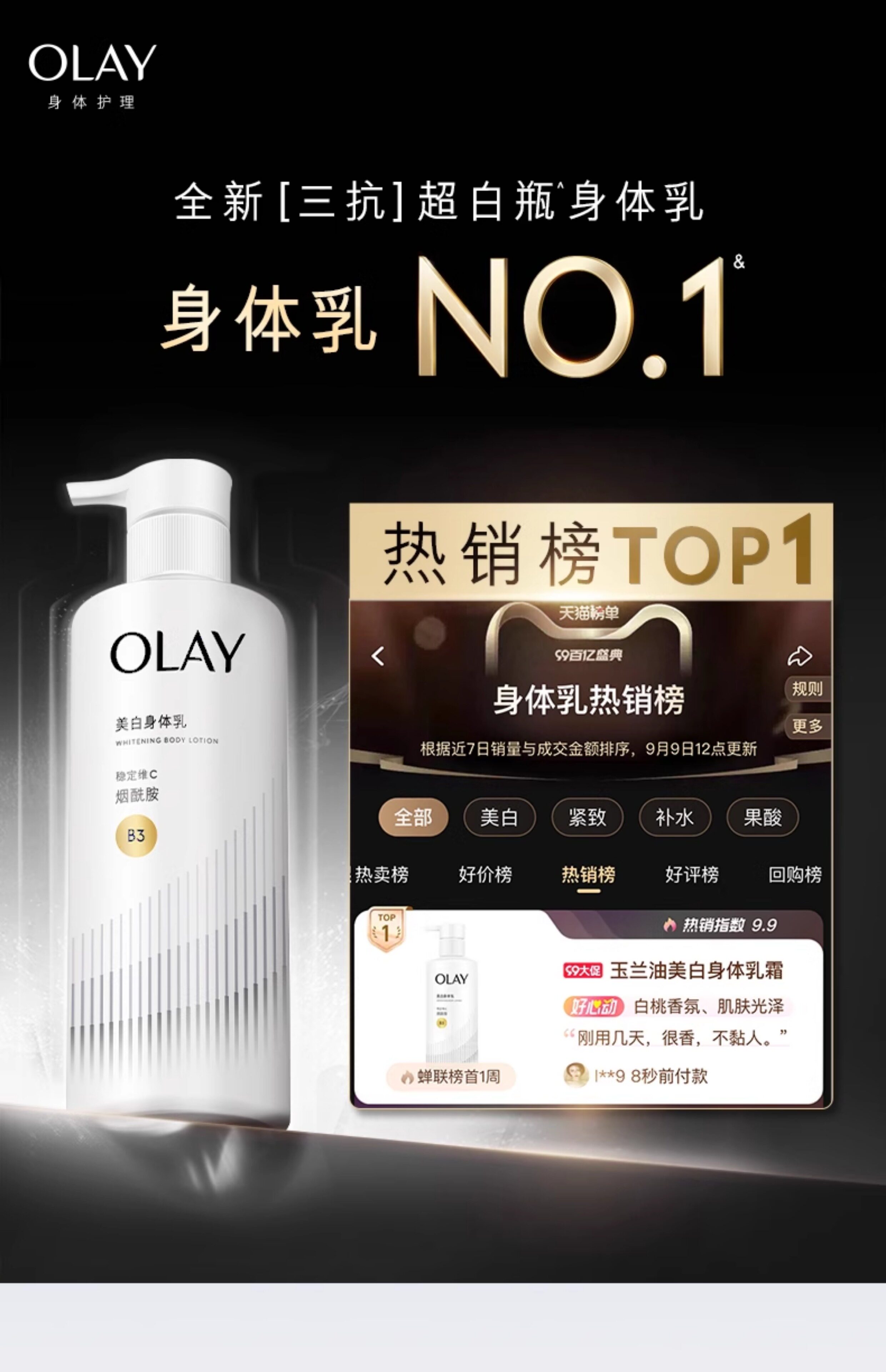 中国  OLAY 三抗第 2 代超白瓶美白身体乳  烟酰胺保湿滋润   260g/罐【杨紫、张予曦、刘雯同款】