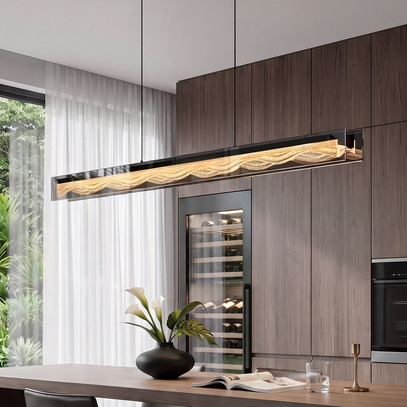 Italian Restaurant Chandelier 2026 New Model Light Luxury High-End Dining Table Island Linear Adjustable Glass Chandelier