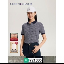 More trendy brand printed womens pique short-sleeved five-button commuting POLO shirt spring and summer 24 new fit mesh