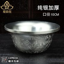 Silver S990 eight auspicious water bowl hand-carved water cup household craft holy water cup desktop ornament 1
