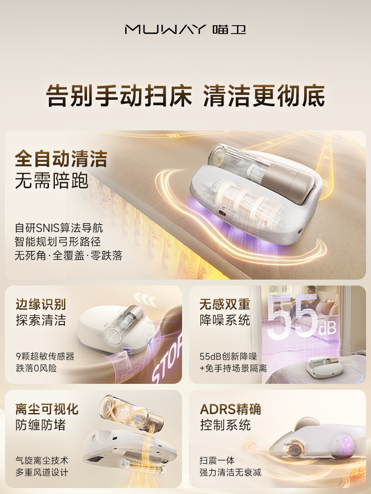 Meow Guard Bed Sweeping Robot Automatic Mite Remover Home Wireless Vacuum Cleaner for Beds Uv Sterilization Mite Removal Device