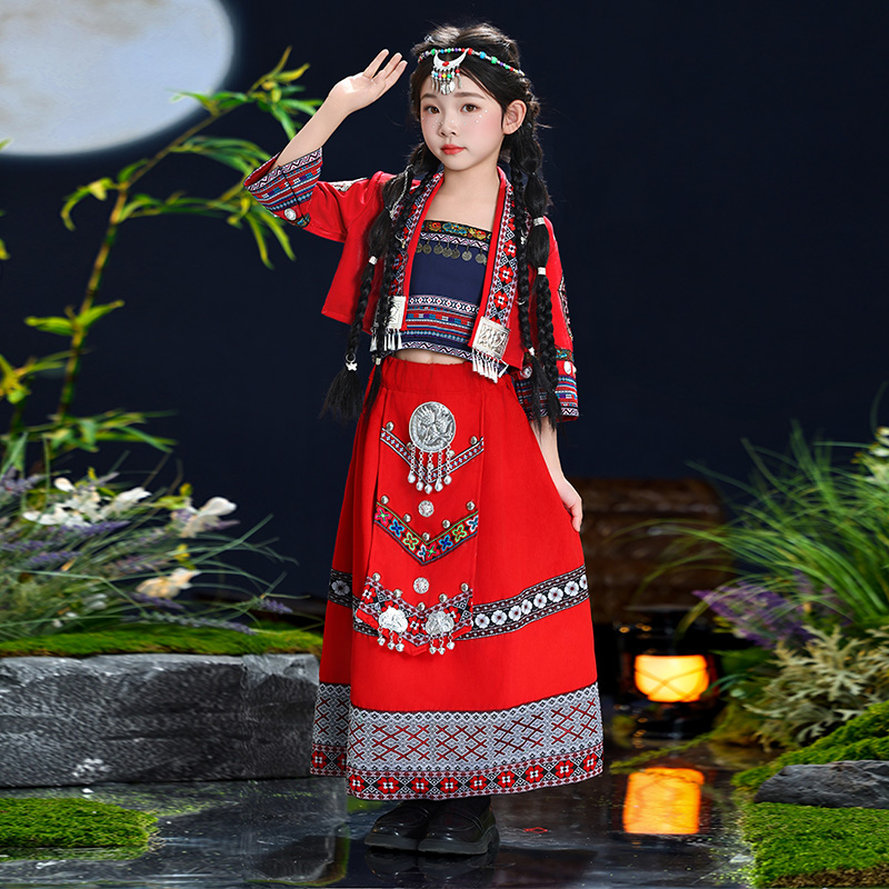 Новые детские костюмы Мяо и Яо, для мальчиков и девочек, костюмы этнических меньшинств, танцевальные костюмы Донг, Гуанси Чжуан