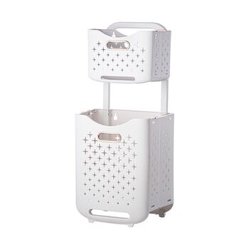 Household foldable clothing basket bathroom double-layer multi-function d-function hollow storage basket large-capacity clothing storage basket