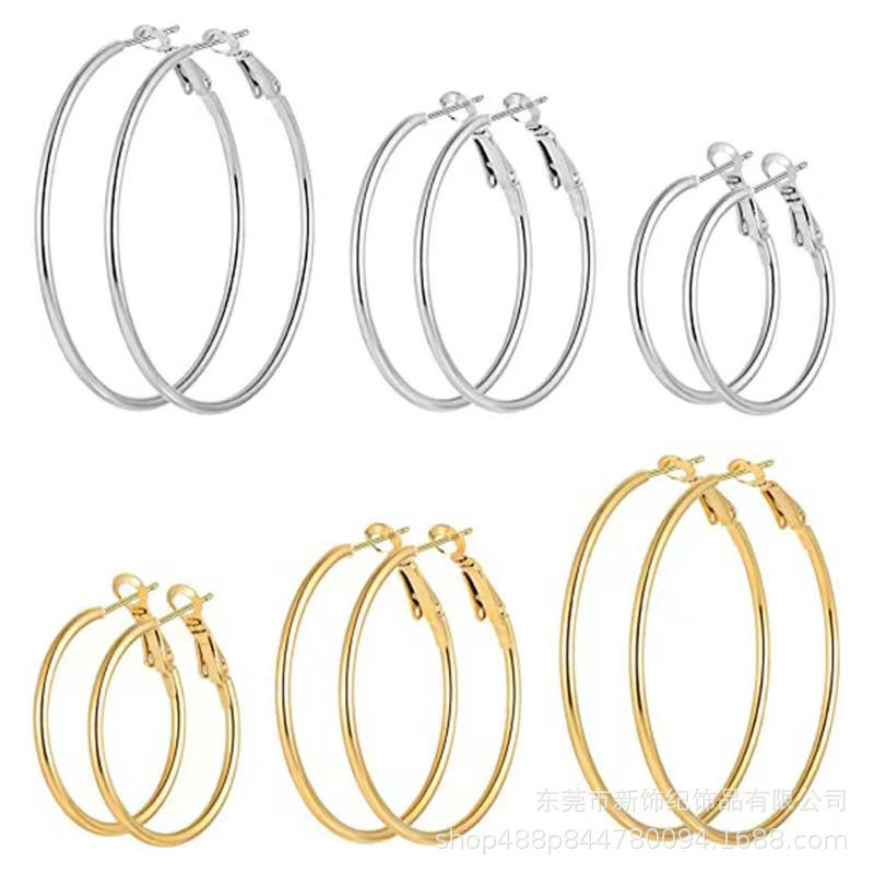 外贸欧美时尚316不锈钢耳环圆线大圈圈虾公扣耳饰品套装现货