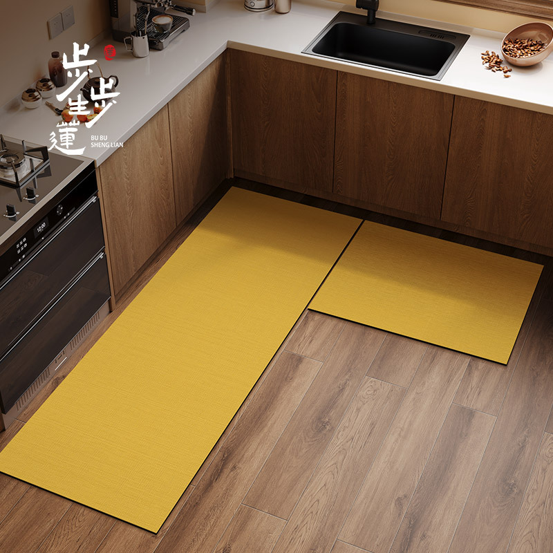 New Chinese-Style Solid Color Earthy Yellow Kitchen Strip Mat, Special for Absorbing Water and Oil, Stain-Resistant, Soft Diatomaceous Earth Non-Slip Carpet