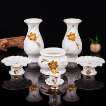 Ceramic incense burner household indoor Buddha set golden lotus water supply cup vase Buddha offering plate fruit plate temple aromatherapy furnace