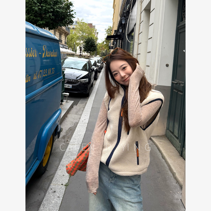 Chenrying Color-Blocked Warm Casual Loose Sleeveless Vest Jacket C501126