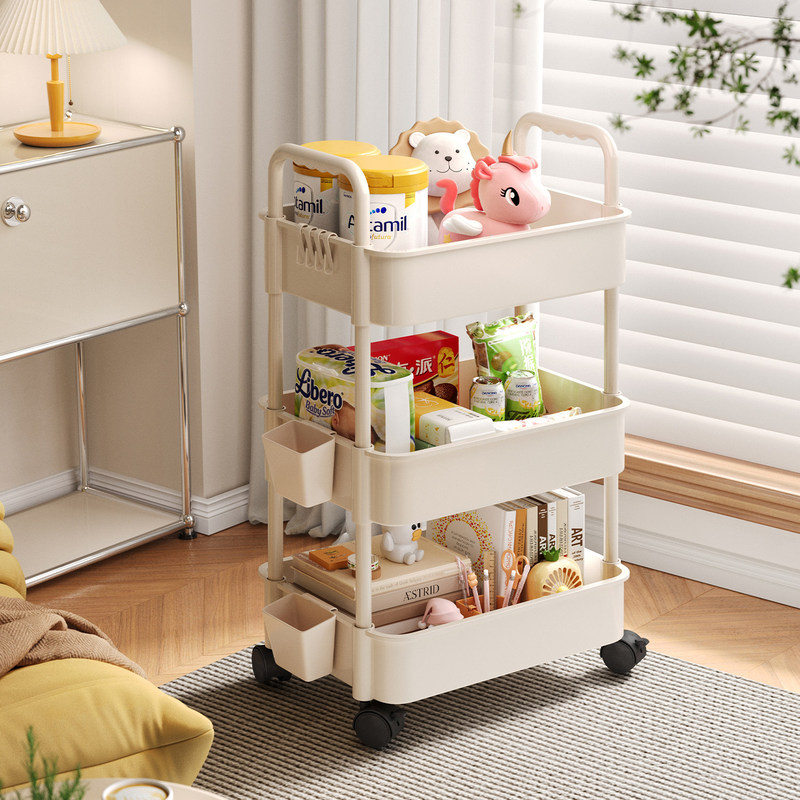 Xinyi Home Furnishings Small Trolley Floor-Standing Storage Rack Living Room Snack Storage Rack Dormitory Storage Movable Multi-Layer Bookcase