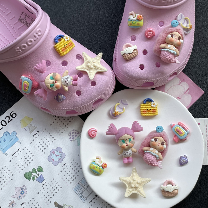 Cute Crocs Shoe Charms, Pink Mermaid Sweet Shoe Decorations, DIY Shoe Accessories Suitable for Crocs