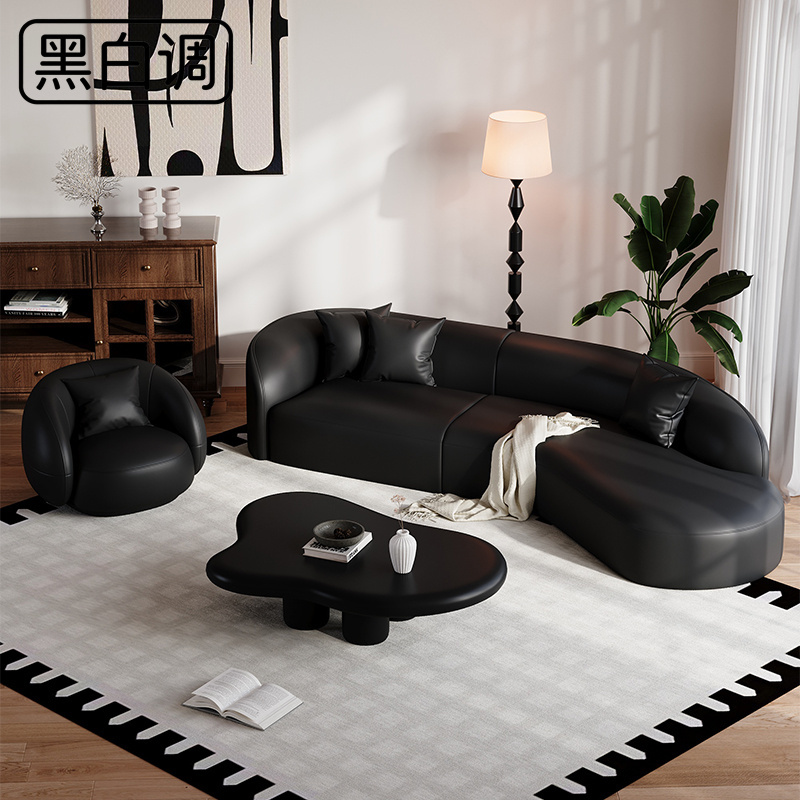 Modern Minimalist Black Leisure Sofa for Small Apartments, Curved Design for Clothing Store Rest Area, Light Luxury Lobby, Office Reception