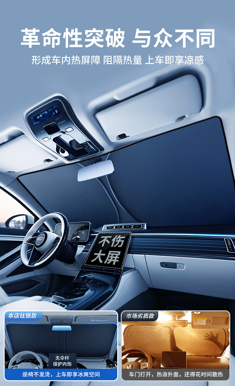 Car sunshade, heat-insulating sunshade, front panel sunshade, sun curtain, car windshield cover, car sunshade umbrella